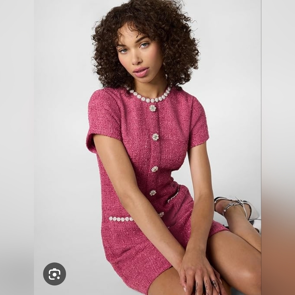 NEW Likely Alani Dress Size 8 Red Violet Short Sleeve Pink Tweed Wool Mini Dress